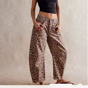 We the free good luck printed barrel jeans